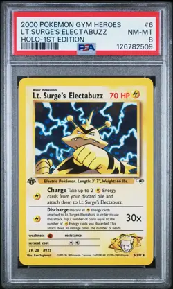 LT. SURGE'S ELECTABUZZ 2000 Pokemon Gym Heroes 1st Edition Holo #6 - PSA 8 - Image 1