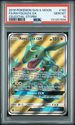 2018 POKEMON SUN & MOON CELESTIAL STORM #160 FULL ART/RAYQUAZA GX PSA 10 - Image 1