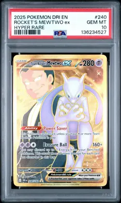 2025 POKEMON DESTINED RIVALS #240 TEAM ROCKET'S MEWTWO EX PSA 10 - Image 1