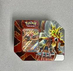 Pokemon Paradox Destinies Tin-Gouging Fire ex Tin w/5 Booster Packs New/Sealed - Image 1