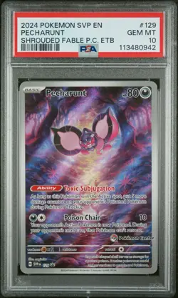 2024 POKEMON SHROUDED FABLE POKEMON CENTER ETB PROMO SVP #129 PECHARUNT PSA 10 - Image 1