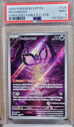 2024 POKEMON SVP SHROUDED FABLE PECHARUNT 129 POKEMON CENTER ETB PSA 9 - Image 1