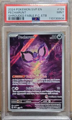 2024 POKEMON SVP SHROUDED FABLE PECHARUNT 129 POKEMON CENTER ETB PSA 9 - Image 1