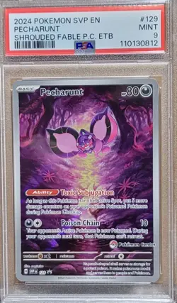 2024 POKEMON SVP SHROUDED FABLE PECHARUNT 129 POKEMON CENTER ETB PSA 9 - Image 1