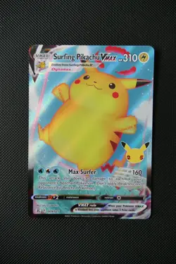 Pokemon TCG Surfing Pikachu VMAX 009/025 Celebrations Holo Card - Image 1