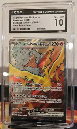 CGC 10 Team Rocket's Moltres ex 208/182 Destined Rivals Ultra Rare Pokemon Card - Image 1