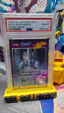 Pokemon Tcg 1998 P.M Japanese Meiji Promo 4 Mewtwo in Armor Prism PSA 8 MINT - Image 1