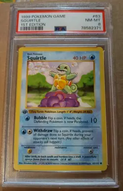 1999 Pokemon Game 1st Edition Squirtle #63 PSA 8 Shadowless Base Set - Image 1