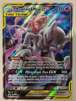 MEWTWO & MEW GX SM191 Tag Team Black Star Promo Full Art Holo Pokemon Card - Image 2