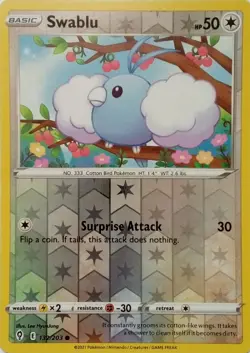 132/203 SWABLU REVERSE HOLO EVOLVING SKIES POKEMON CARD - Image 1