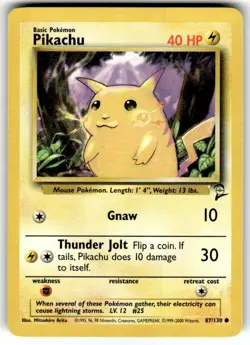 Pokemon Pikachu TCG Base Set 2 Unlimited Common Card 87/130 - Image 1