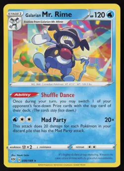 Pokemon Galarian Mr. Rime 036/189 SWSH03: Darkness Ablaze Non-Holo Pack Fresh NM - Image 1