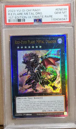 2023 YuGiOh RA01 EN038 Red Eyes Flare Metal Dragon 1st Ed. Ultimate Rare PSA 10 - Image 1