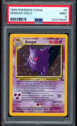 1999 Pokemon Gengar Fossil Unlimited Holo #5 PSA 9 MINT - Image 1