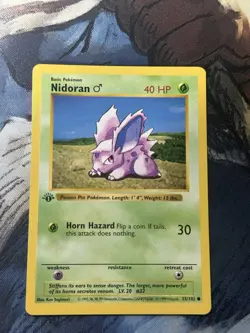 Nidoran 55/102 Shadowless 1st Edition Base Set Pokemon Card LP - Image 1