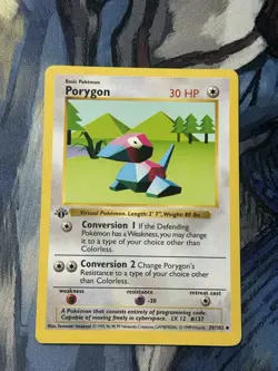 Porygon 1st Edition #39 Base Set Pokemon Card MP - Image 1