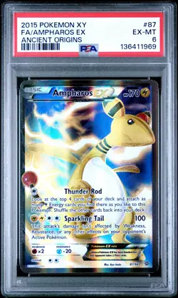 2015 POKEMON XY ANCIENT ORIGINS #87 FULL ART/AMPHAROS EX PSA 6 - Image 1