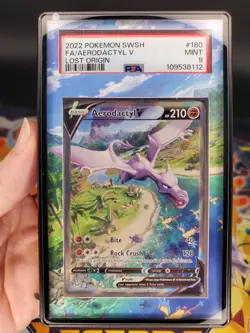 Pokemon TCG Aerodactyl V 180/196 Lost Origin Alt Art Holo Rare PSA 9 Mint + Case - Image 1