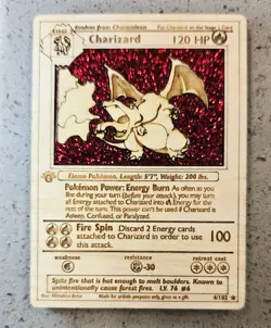 🔥 1999 Wooden Pokemon 1st Edition Sparkle Holo Charizard #4 🔥 Rare Card - Image 1