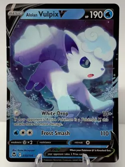 Pokemon Alolan Vulpix V 033/195 Silver Tempest Sword & Shield ULTRA RARE - Image 2