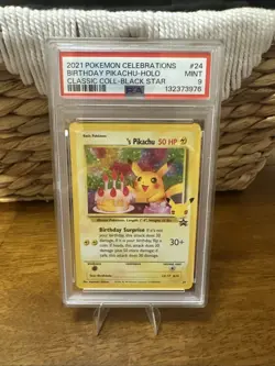 2021 Pokemon Celebrations Birthday Pikachu Holo Classic Card #24 PSA 9 Mint - Image 1