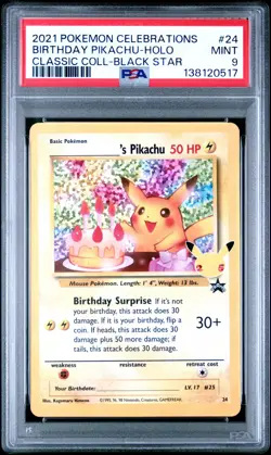 PSA MINT 9 - 2021 POKEMON CELEBRATIONS BLACK STAR 24 BIRTHDAY PIKACHU HOLO - Image 1