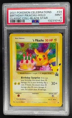 2021 Pokemon Celebrations Birthday Pikachu Classic Coll. Holo PSA 9 Mint #24 - Image 1