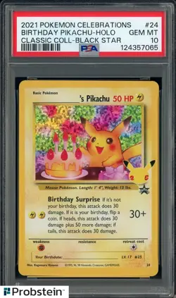 2021 Pokemon Celebrations Classic Coll #24 Birthday Pikachu Holo PSA 10 GEM MINT - Image 1