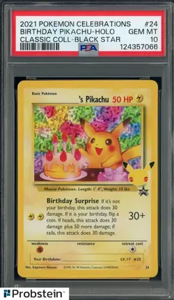 2021 Pokemon Celebrations Classic Coll #24 Birthday Pikachu Holo PSA 10 GEM MINT - Image 1