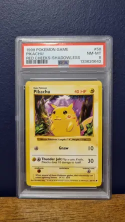 RED CHEEKS SHADOWLESS PSA 8 NM-MT Pikachu 58/102 Base Set Pokemon Card WOTC 1999 - Image 2