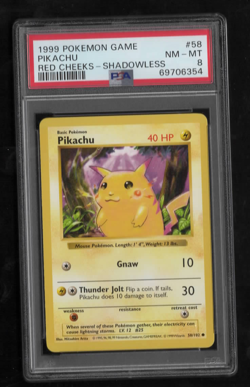 PIKACHU RED CHEEKS SHADOWLESS pokemon card PSA 8 vintage 1999 BASE SET 58/102 - Image 1