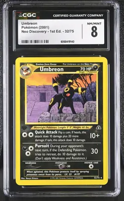 CGC 8 Umbreon 2001 Neo Discovery 1st Edition 32/75 Rare Pokemon Card - Image 1