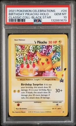 BIRTHDAY PIKACHU-HOLO #24 PSA 10 • 2021 POKEMON CELEBRATIONS CLASSIC COLLECTION - Image 1