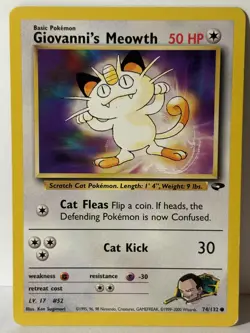 Giovanni's Meowth (74) 074/132 Gym Challenge LP Pokemon Fast Shipping - Image 1