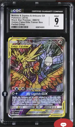 ERROR (Crimped) Moltres & Zapdos & Articuno GX | SM210 | Promo | Pokemon | CGC 9 - Image 1