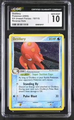 CGC 10 GEM MINT Octillery 2005 EX Unseen Forces 10/115 Reverse Holo Pokemon Card - Image 1