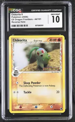 CGC 10 Chikorita EX Dragon Frontiers 44/101 Reverse Holo STAMPED Pokemon Card - Image 1