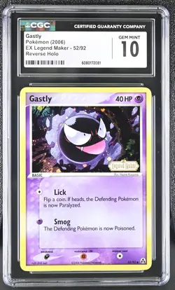 CGC 10 Gastly 2006 EX Legend Maker 52/92 Reverse Holo Stamped Pokemon Card - Image 1
