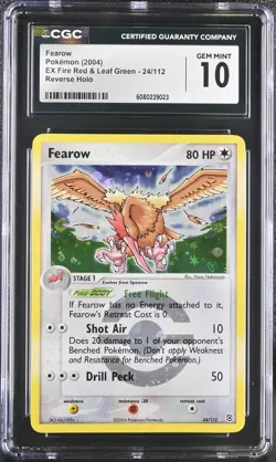 CGC 10 GEM MINT Fearow EX Fire Red & Leaf Green 24/112 Reverse Holo Pokemon Card - Image 1
