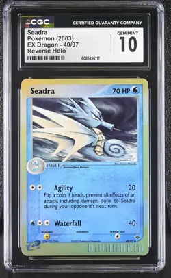 CGC 10 GEM MINT Seadra 2003 EX Dragon 40/97 Reverse Holo Pokemon Card - Image 1