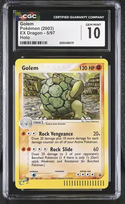 CGC 10 GEM MINT Golem 2003 EX Dragon 5/97 Holo SWIRL Pokemon Card - Image 1