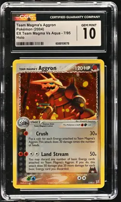 CGC 10 GEM MINT Team Magma's Aggron EX Team Magma Vs Aqua 7/95 Holo Pokemon Card - Image 1