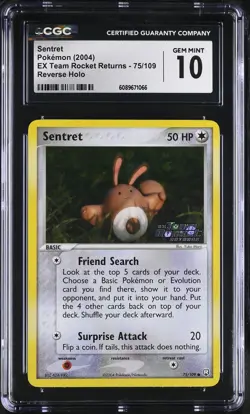 CGC 10 Sentret EX Team Rocket Returns 75/109 Reverse Holo Stamped Pokemon Card - Image 1