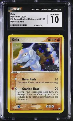 CGC 10 Onix EX Team Rocket Returns 69/109 Reverse Holo Stamped Pokemon Card - Image 1