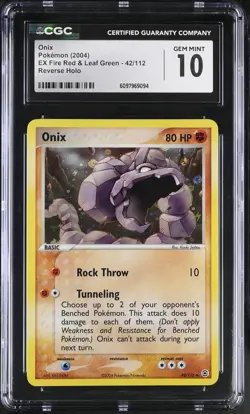 CGC 10 GEM MINT Onix EX Fire Red & Leaf Green 42/112 Reverse Holo Pokemon Card - Image 1