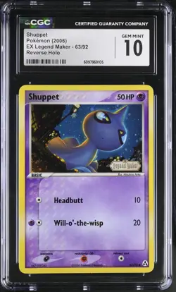 CGC 10 GEM MINT Shuppet EX Legend Maker 63/92 Reverse Holo STAMPED Pokemon Card - Image 1