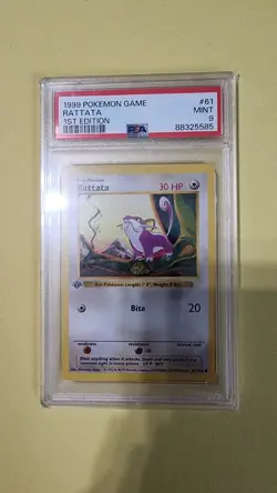 Pokemon Card Shadowless Rattata 61/102 1st Edition Base Set, PSA 9 Mint - Image 1