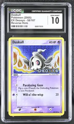 CGC 10 GEM MINT Duskull 2005 EX Deoxys 58/107 Reverse Holo Stamped Pokemon Card - Image 1