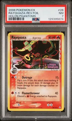 2006 POKEMON EX HOLON PHANTOMS #26 RAYQUAZA-REVERSE FOIL PSA 7 - Image 1