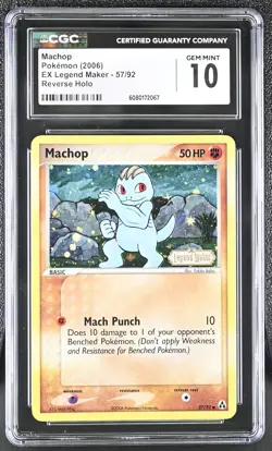 CGC 10 Machop 2006 EX Legend Maker 57/92 Reverse Holo Stamped Pokemon Card - Image 1